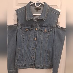 Boston Proper Blue Denim Cold Shoulder Jacket